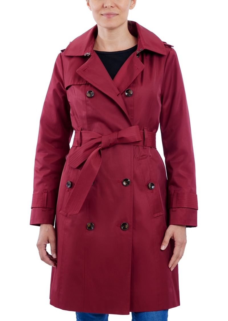 London Fog Women's Double-Breasted Hooded Trench Coat, Created for Macy's - Cranberry