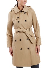 London Fog Women's Double-Breasted Hooded Trench Coat, Created for Macy's - Cranberry