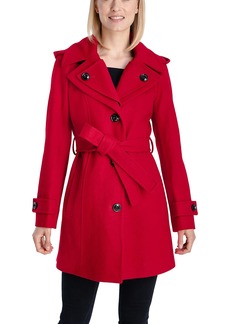 LONDON FOG Women's Double Lapel Thigh Length Button FrontWool Coat with Belt