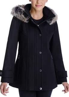 London Fog Women's Faux-Fur-Trim Hooded Walker Coat