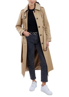 London Fog Women's Hooded Belted Maxi Trench Coat - British Khaki