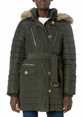 LONDON FOG Women's Luxurious Belted Down Coat with Removable Hood  M