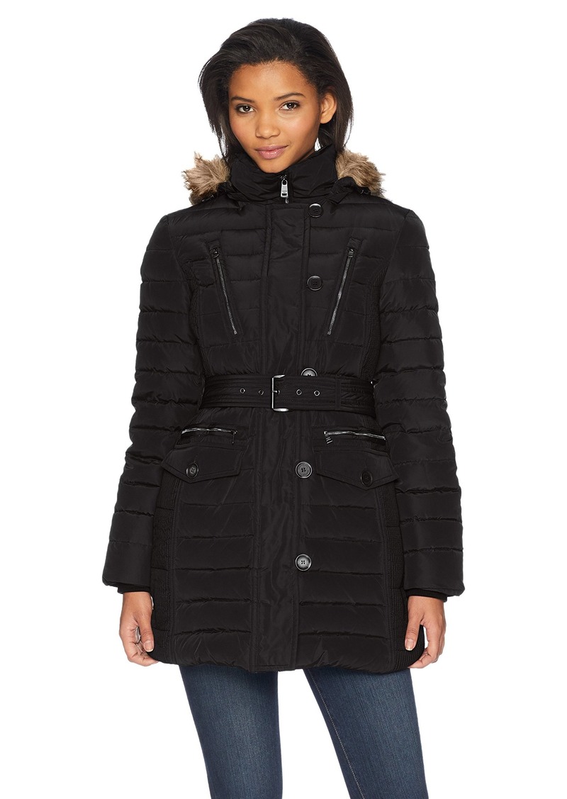 belted down coat