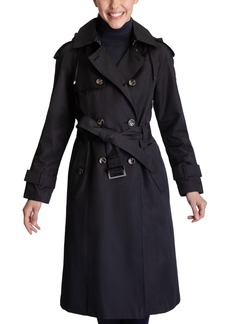 London Fog Women's Petite Hooded Double-Breasted Trench Coat