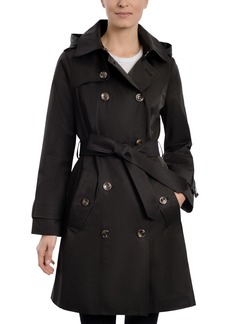 London Fog Women's Petite Hooded Double-Breasted Trench Coat