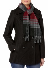 London Fog Women's Double Breasted Peacoat with Scarf  XL