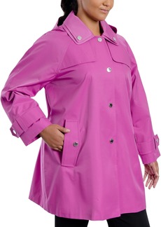 London Fog Women's Plus Size Hooded Snap-Collar Raincoat