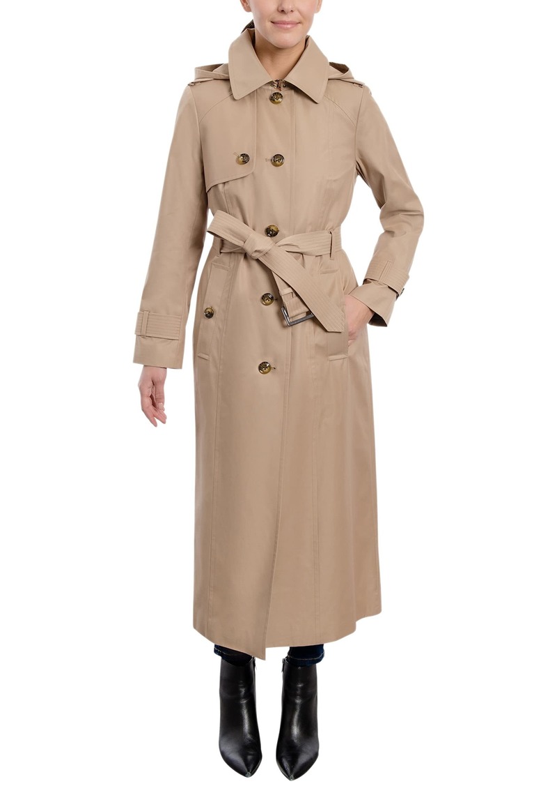 London Fog Women's Single Breasted Long Trench Coat with Epaulettes and Belt BR Khaki Extra Large