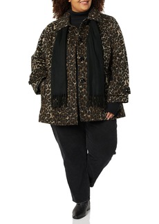 London Fog Women's Single-Breasted Plus Size Wool Blend Coat with Scarf