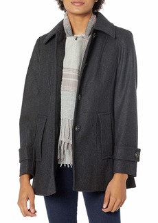 LONDON FOG Women's Single-Breasted Wool Blend Coat with Scarf  MED