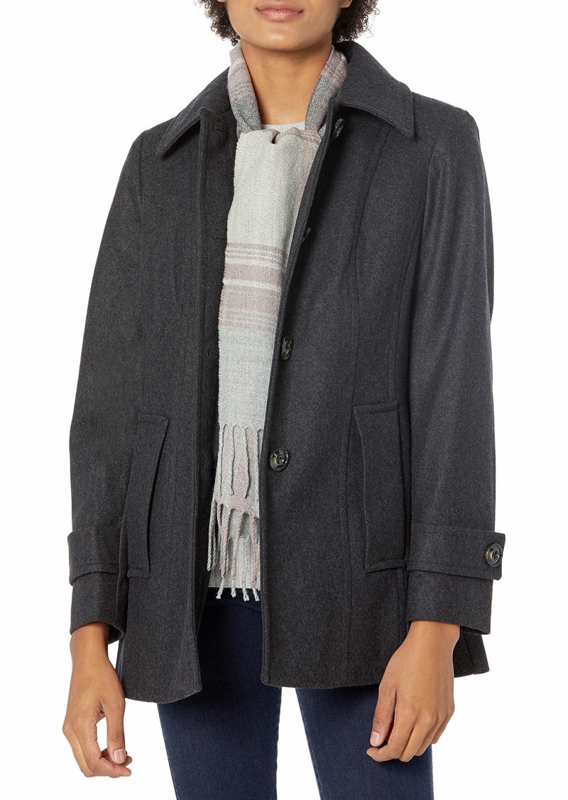 London Fog Women's Single-Breasted Wool Blend Coat with Scarf  XL
