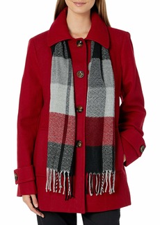 London Fog Women's Single-Breasted Wool Blend Coat with Scarf  MED