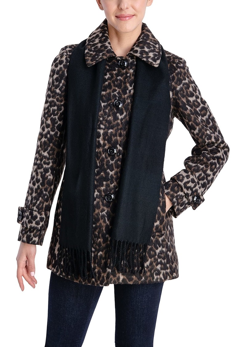 London Fog Women's Single-Breasted Wool Coat with Scarf  Med
