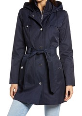 London Fog Hooded Trench Coat with Bib Inset