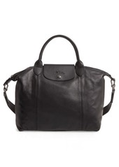 Longchamp Medium Le Pliage Cuir Leather Top Handle Tote in Black at Nordstrom