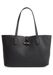 Longchamp Roseau Essential Mid Leather Tote in Black at Nordstrom