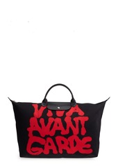 Longchamp x Jeremy Scott Viva Avant Garde Canvas Travel Bag in Black/Red at Nordstrom