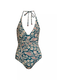 Loro Piana Floral Halter One-Piece Swimsuit