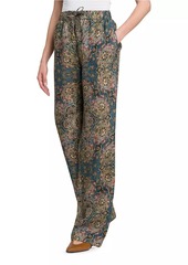 Loro Piana Helios Tapestry Bloom Floral Linen Pants