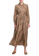 Loro Piana Isabel Belted Garden-Print Silk Maxi Skirt