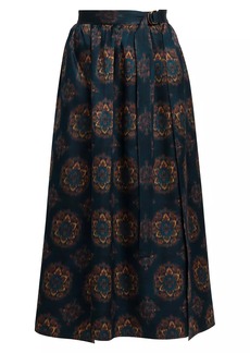 Loro Piana Isabel Belted Rosette Silk-Blend Midi-Skirt