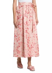 Loro Piana Leah Blooms Silk Wrap Midi-Skirt