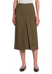 Loro Piana Lise Overcheck Cheviot Midi-Skirt