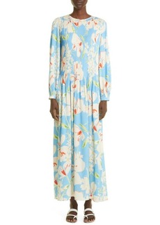 Loro Piana Ailea Floral Print Long Sleeve Stretch Silk Dress in Tota Fancy Ocean at Nordstrom