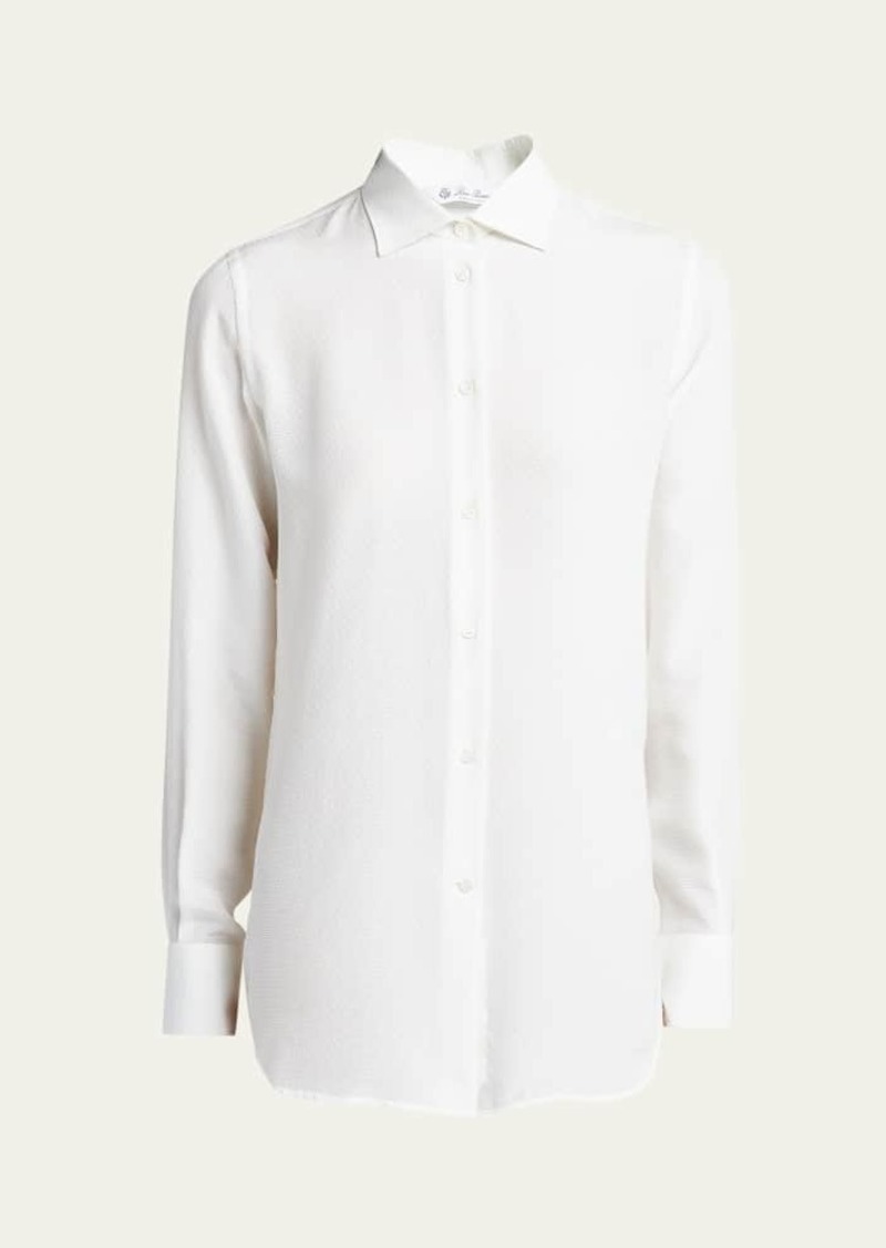 Loro Piana Cam Kara Micro Jacquard Silk Button-Front Shirt