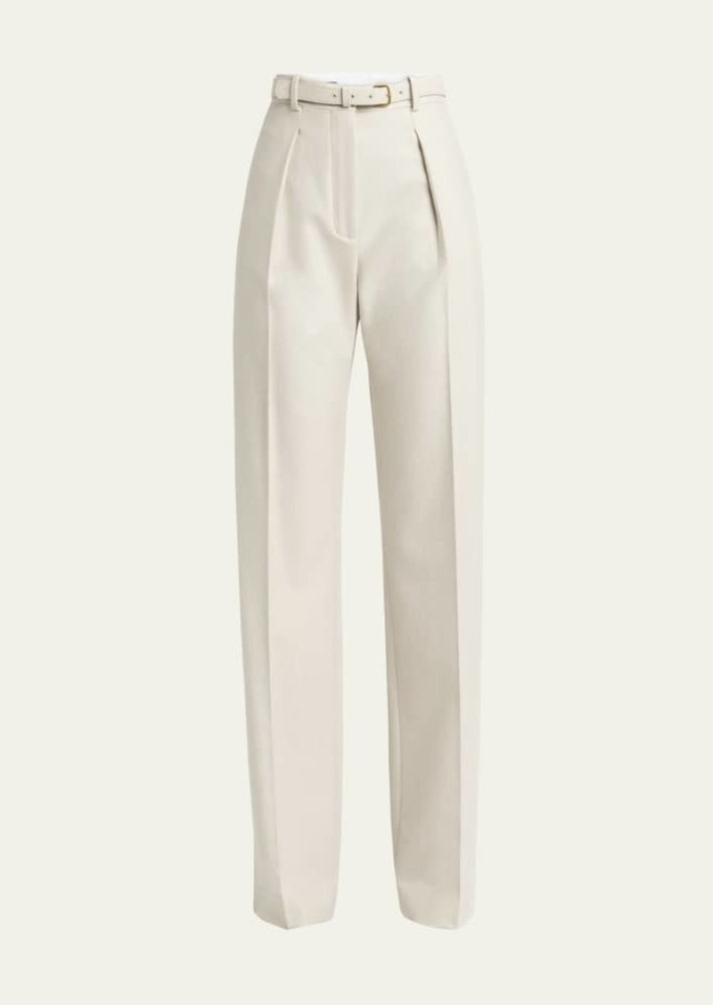 Loro Piana Edward Pintuck Belted Wool Cashmere Trousers