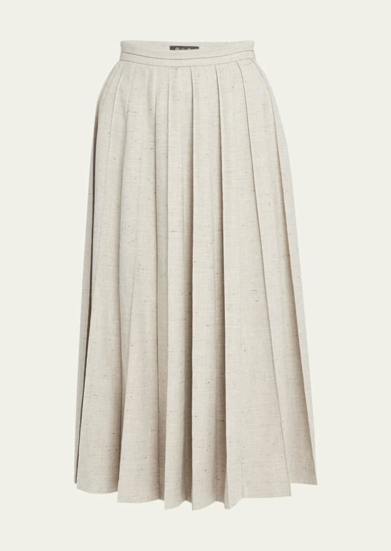 Loro Piana Fumiko Pleated Midi Wool Linen Skirt