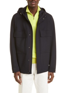 LORO PIANA Holburn Stretch Wool Hooded Jacket in Blue Navy at Nordstrom