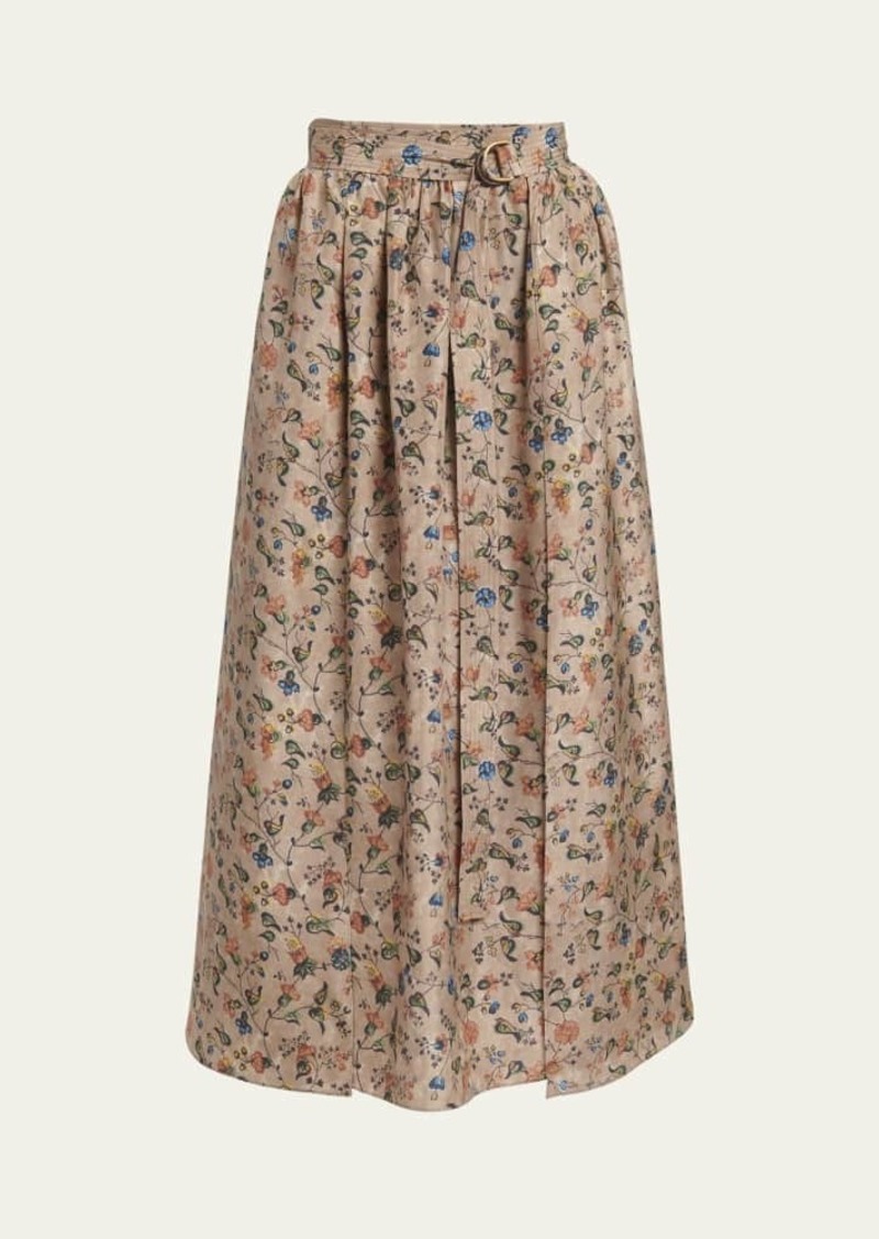 Loro Piana Isabel Bolivian Garden-Print Midi Skirt