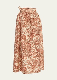 Loro Piana Leah Woodblock Botanic Print Self-Tie Midi Skirt