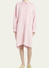 Loro Piana Linen Button-Front Shirtdress with Pleated Bib
