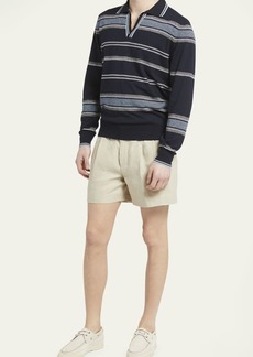 Loro Piana Men's Avaika Silk Stripe Polo Sweater