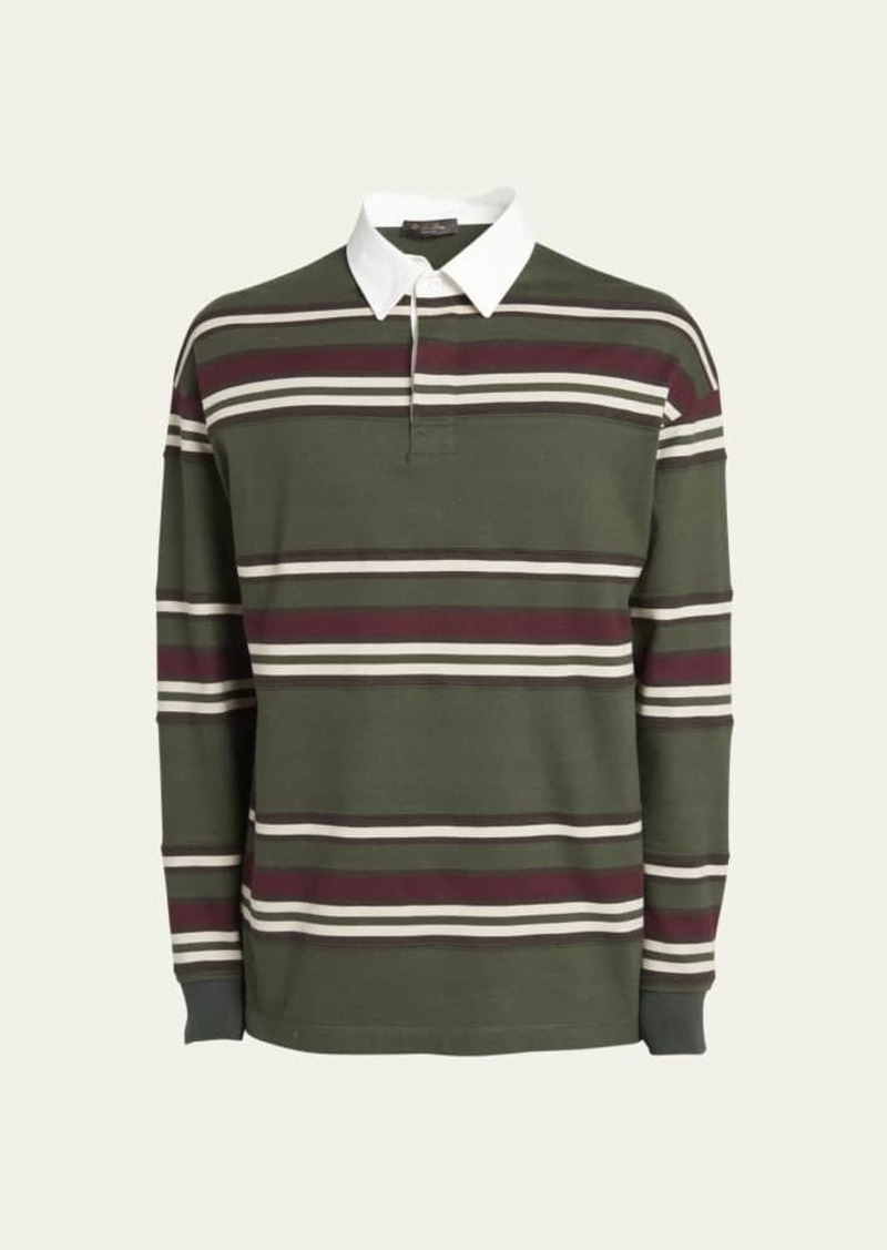 Loro Piana Men's Cotton-Cashmere Jersey Stripe Polo Shirt