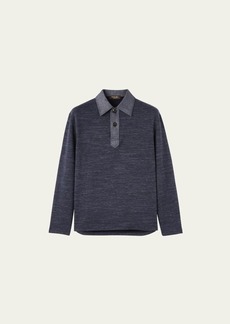 Loro Piana Men's Kochi Denim Jersey Long-Sleeve Polo Shirt