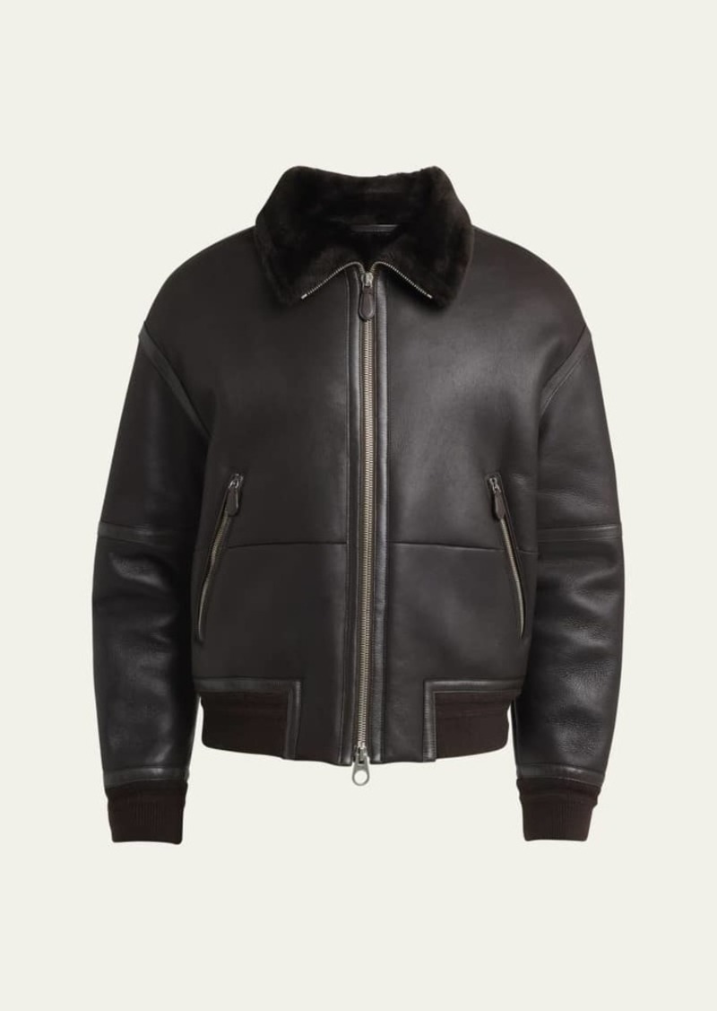 Loro Piana Men's Peter Leather Shearling Bomber Jacket