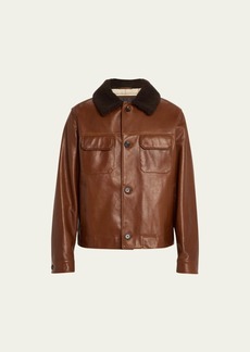 Loro Piana Men's Reefton Shearling-Collar Leather Jacket