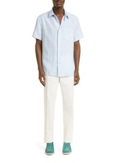 LORO PIANA Oliver Stripe Linen Button-Up Shirt in Tiffany Pastel Stripe at Nordstrom