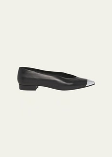 Loro Piana Rebecca Leather Cap-Toe Ballerina Flats