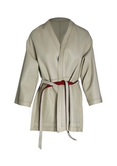 Loro Piana Reversible Belted Kimono Coat in Multicolor Leather