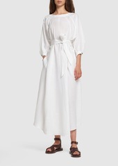 Loro Piana Mina Solaire 3/4 Sleeve Linen Midi Dress