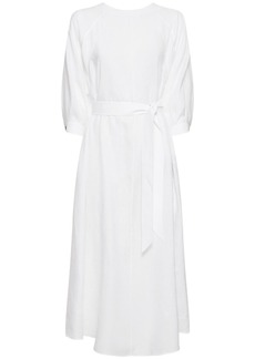 Loro Piana Mina Solaire 3/4 Sleeve Linen Midi Dress