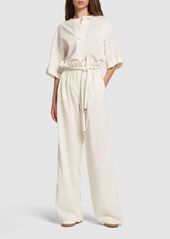 Loro Piana Tristin Belted Cotton Blend Wide Pants