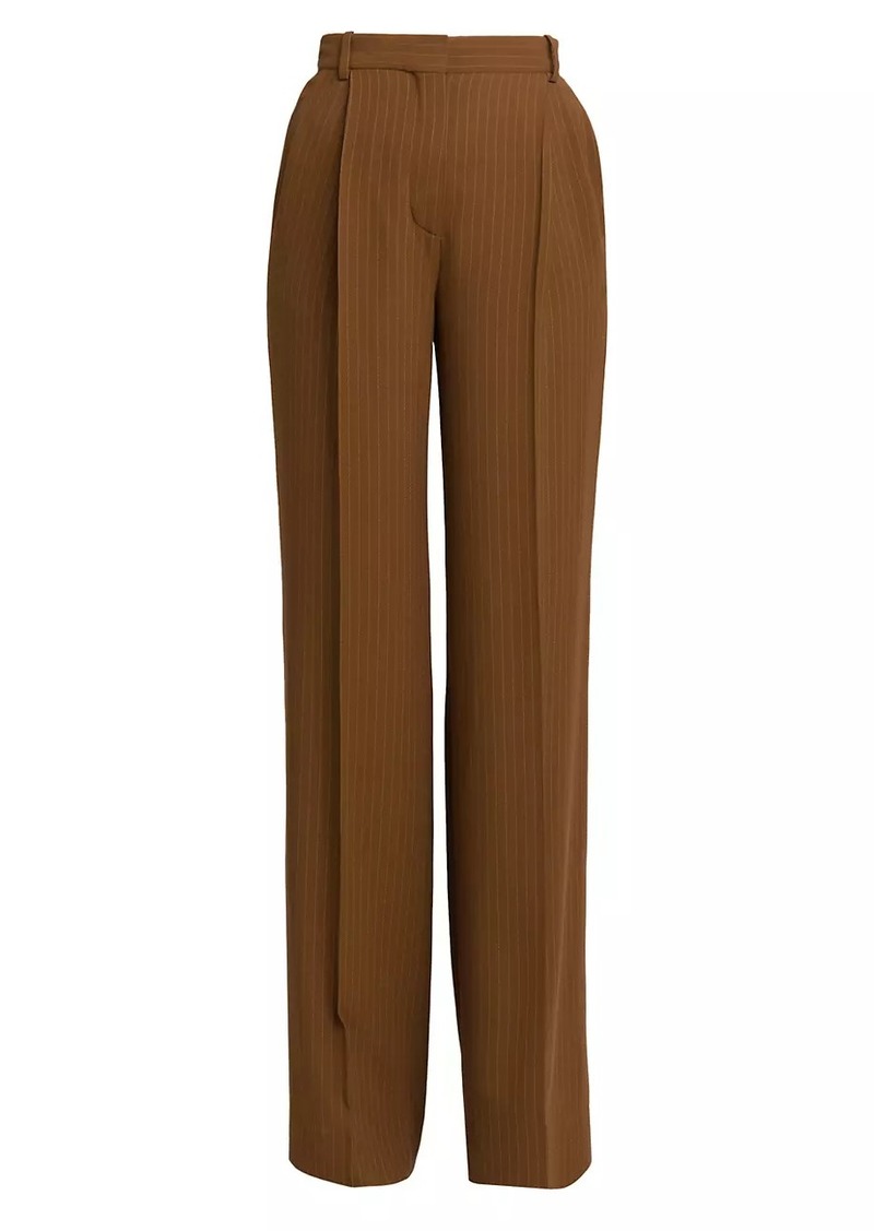 Loro Piana Wide-Leg Chalk Striped Silk Trousers