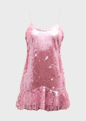 LoveShackFancy Albina Pailette Sequin Ruffle-Hem Mini Dress