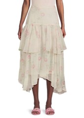 LoveShackFancy Alex Floral Layered Midi Skirt