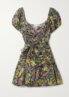 LoveShackFancy Ambrette Belted Ruched Floral-print Sateen Mini Dress